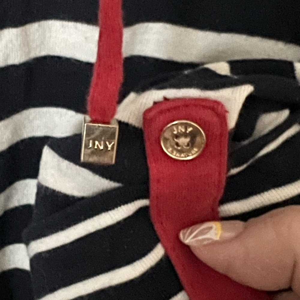 Jones New York Navy and White Striped Hoodie with Red Details - Picture 3 of 4
